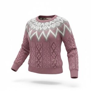 Lucky Brand Mauve Grey and White Argyle Yoke Knit Sweater